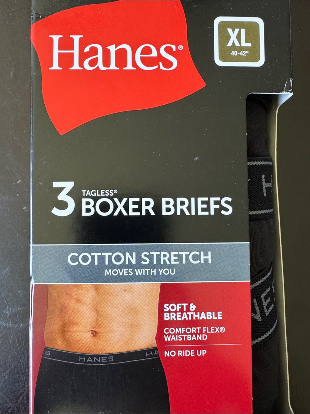 Hanes Black Cotton Stretch Boxer Briefs - 3 Pack